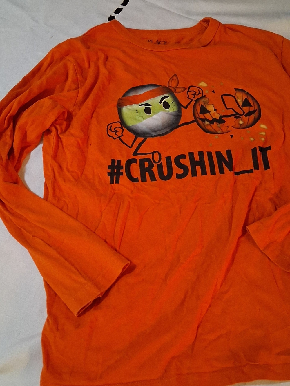 Place Orange Halloween Long Sleeve Tee with Pumpkin Graphic 10/12 260943